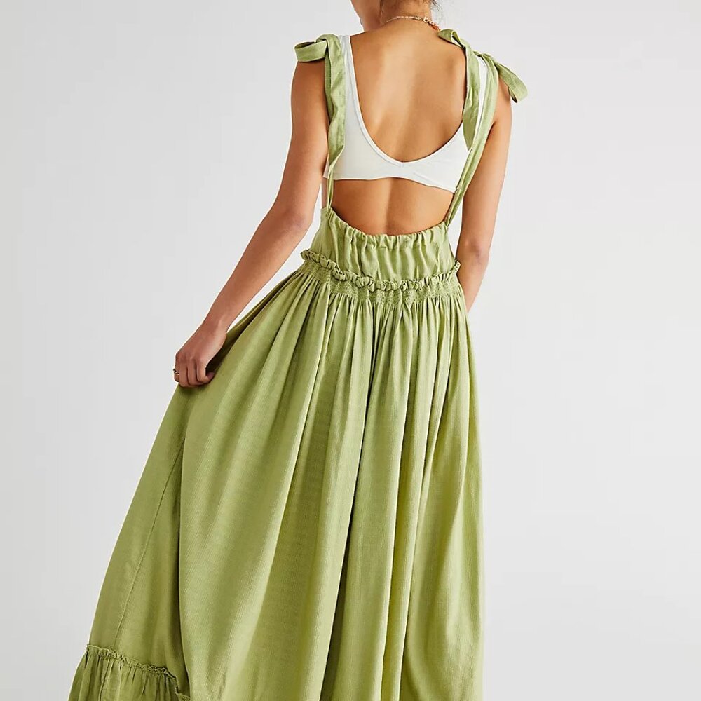 NWT Free People Gretchen Convertible Pinafore Maxi Dress in Luna Moth - Size S - Picture 2 of 7